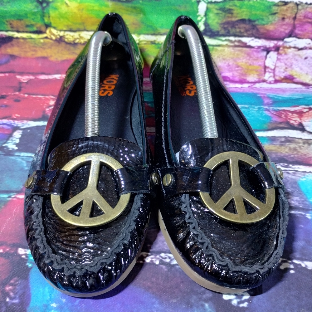 Michael Kors Women's Ballet Flats Black Peace Logo Size 10 M